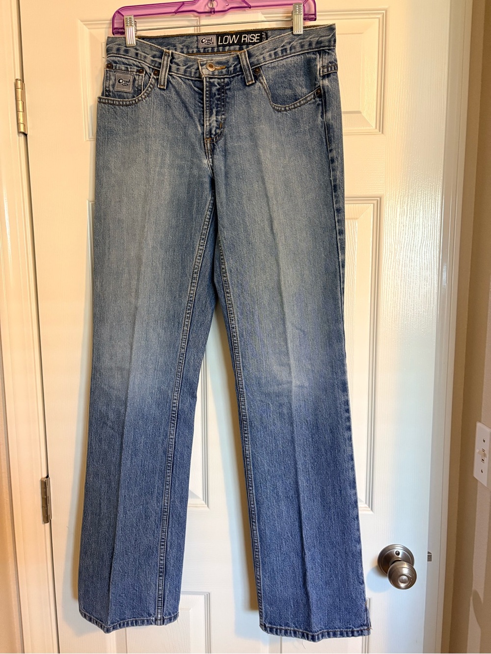 Cruel Girl Women's Boot Cut Jeans - Light Blue Denim with Gold Stitching